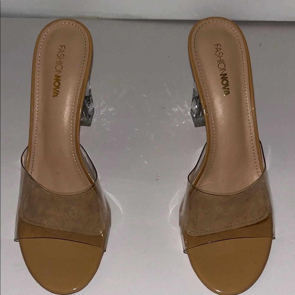 Fashion Nova Clear and Tan Heels